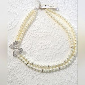 Dillards pearl necklace with diamond bow
